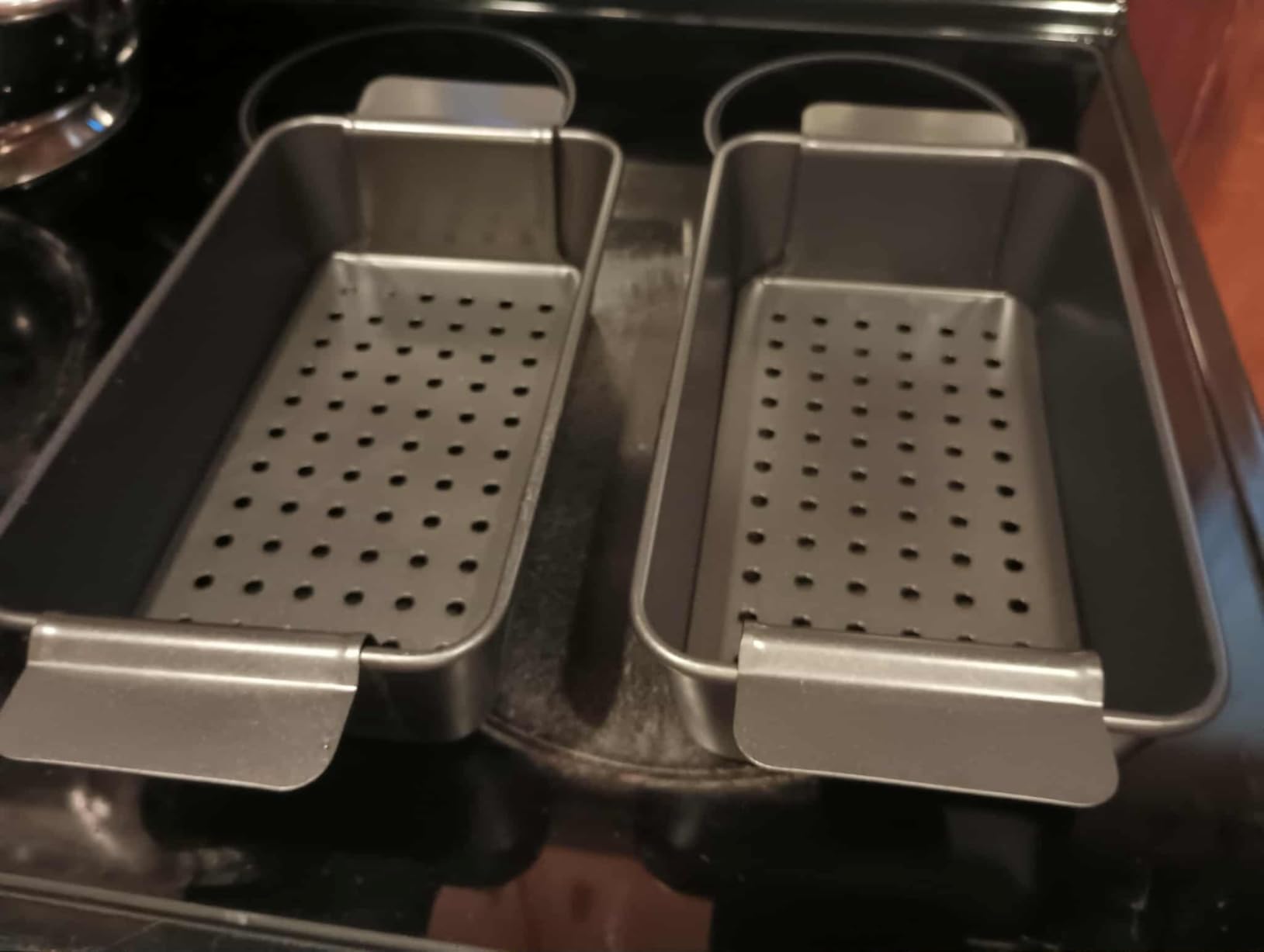 TLAZZ 2 Pack Meatloaf Pan with Drain Tray for Pound Cake Bacon Meatloaf | 9.4 x 5.5 Inch Non Stick Meat Loaf Pan features wide handles with a removable perforated drain tray for any kitchen customer photo 2