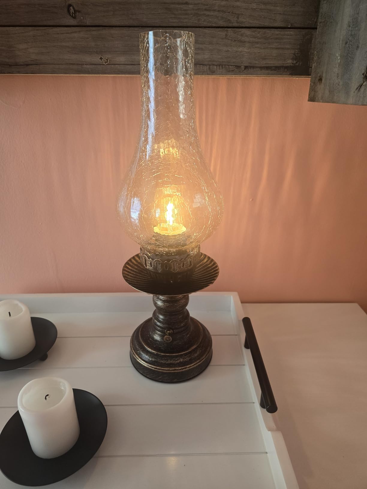 UMEXUS Vintage Rechargeable Cordless Table Lamp, Small Battery Powered Lamp | Touch Control Dimmer, Amber Glass Retro Antique Decor, Hurricane Farmhouse Oil Lamp, Bedroom Living Room Dining Table Kitchen customer photo 1