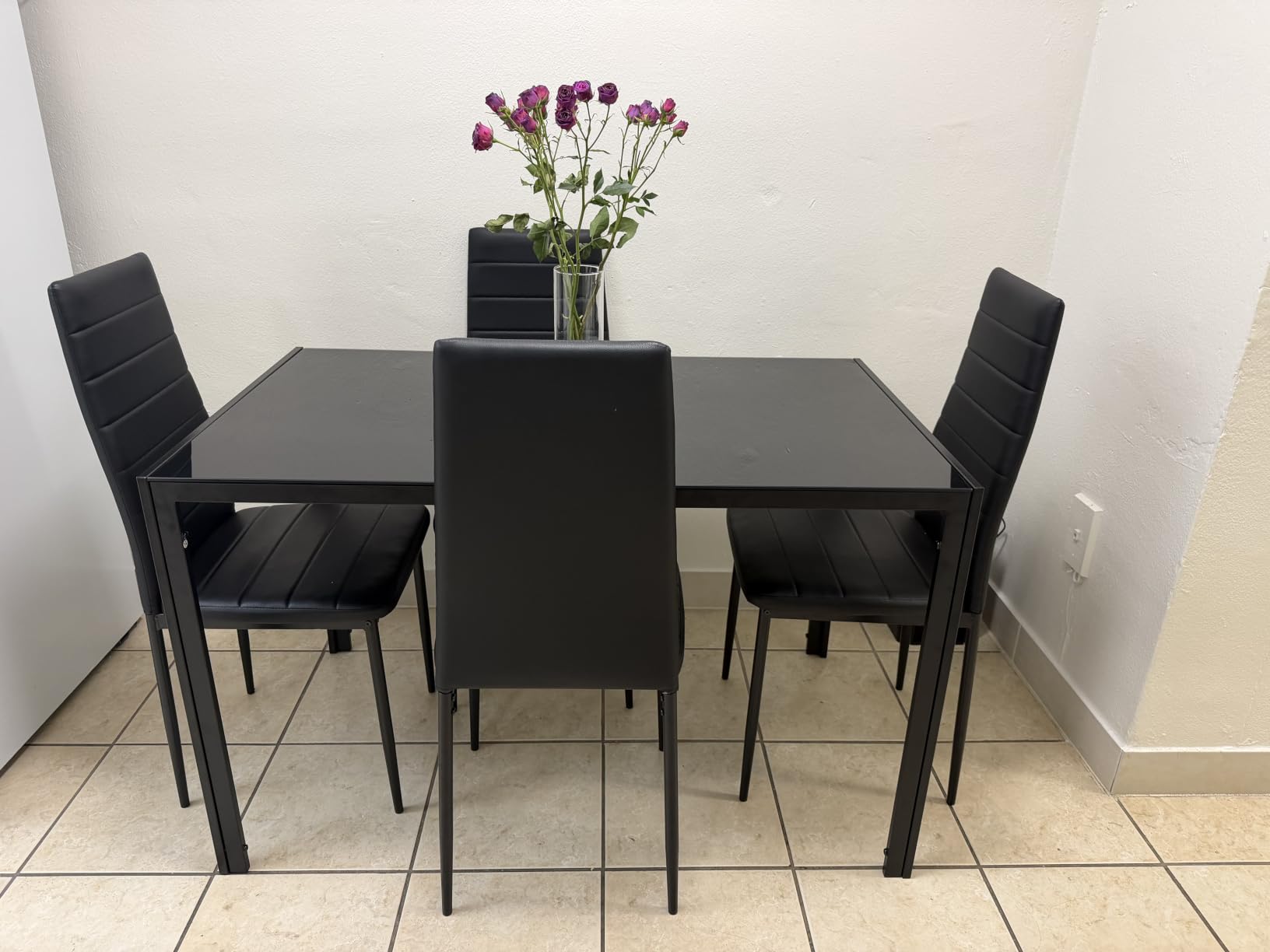 Bealife Kitchen Dining Table Set for 4, Tempered Glass 5 Piece - Black customer photo 1
