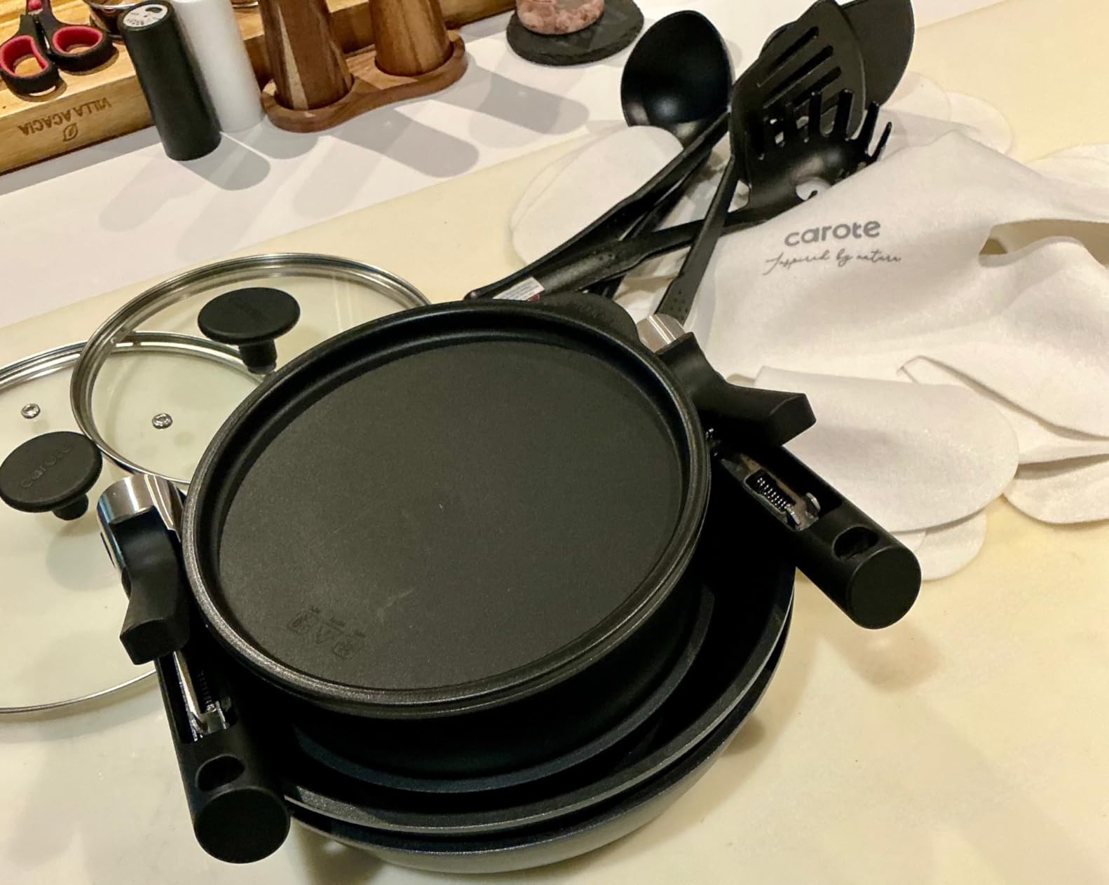 CAROTE 19pcs Ceramic Cookware Set Detachable Handle, Pots and Pans Non Stick | Kitchen Cooking Sets, Space Saving, Dishwasher & Oven Safe, Non-Toxic, for Camping/RV/Traveling, Black/Grey customer photo 1
