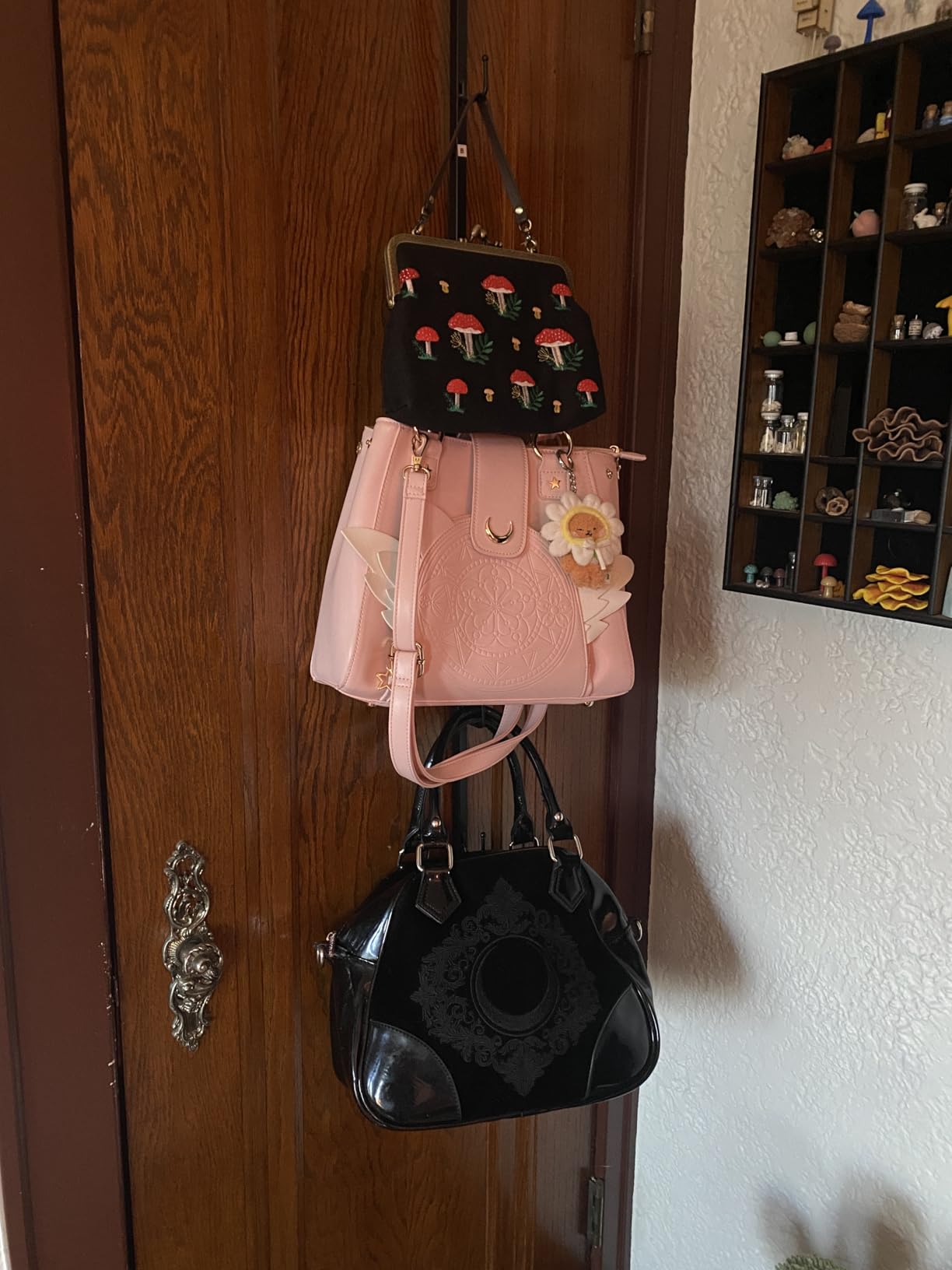 SWTYMIKI Over the Door Purse Organizer - 2 Packs Wall Mounted Purse Rack with 8 Hooks Design, Hanging Handbag Organizer Storage Holds up to 16 Bags, Bag Rack for Closet, Door (Black) customer photo 1