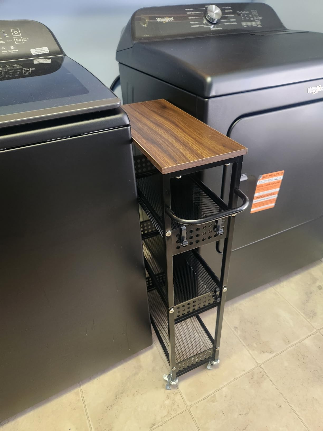 Laundry Room Slim Rolling Cart with Wheels for Between Washer and Dryer Gap | Utility Narrow Laundry Room Organization and Storage Shelves, White Skinny Shelf with Table Top, Detergent Organizer Cabinet customer photo 2