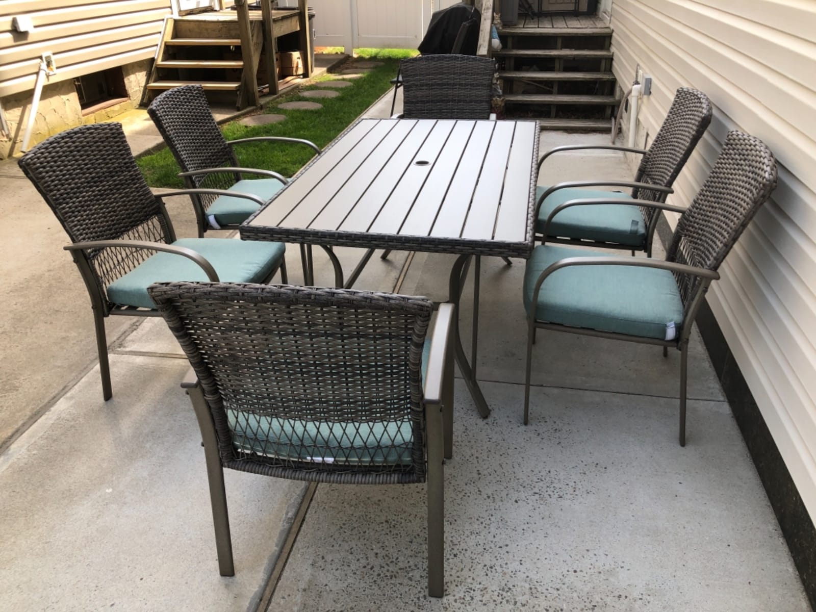 Pamapic Outdoor Dining Sets for 6, Rectangular Steel Slat Table with 6 Textilene Chairs, 7 Piece Patio Table and Chairs Set with Umbrella Hole for Patio, Backyard, Poolside (Grey, No Umbrella) customer photo 1