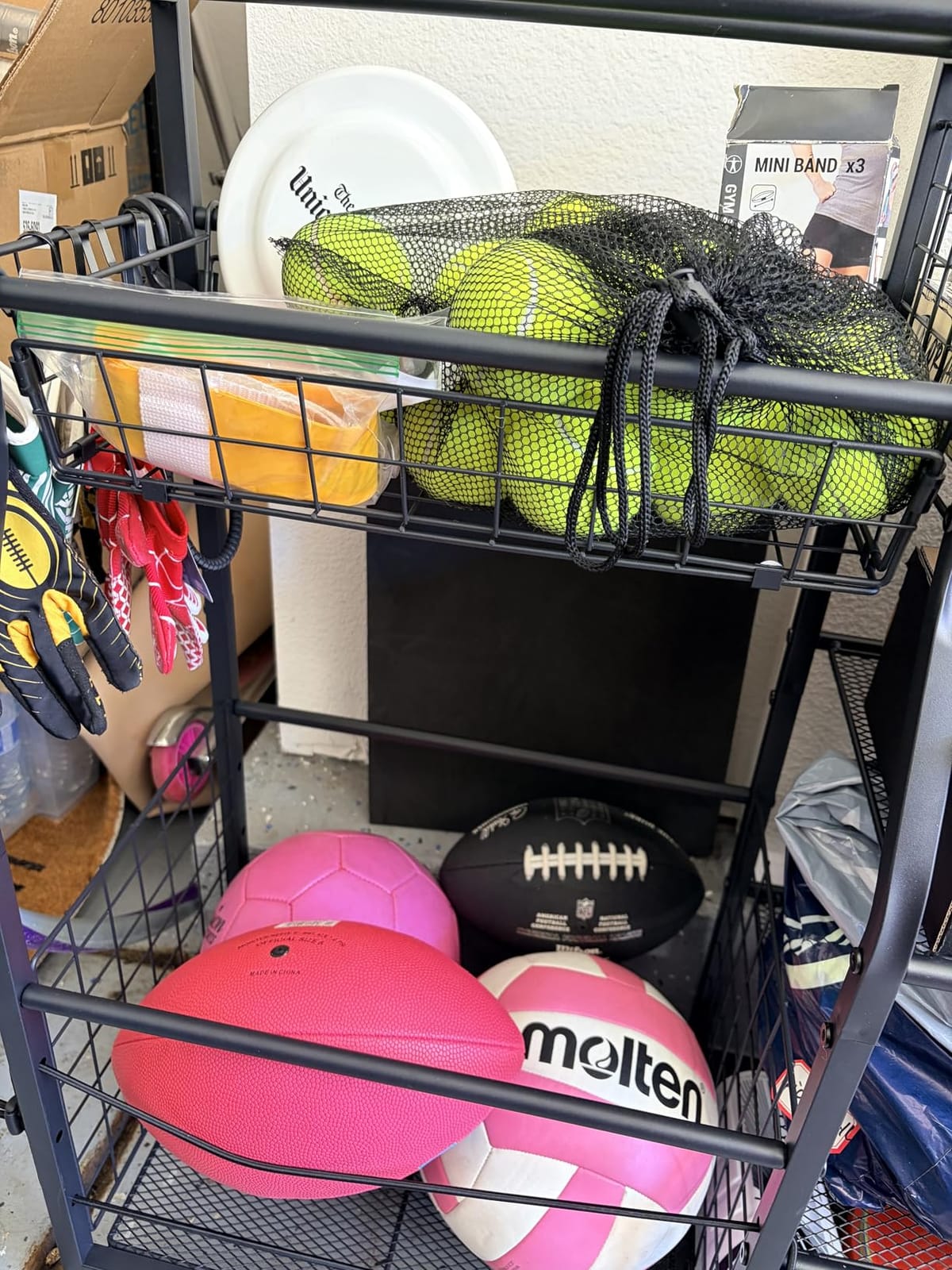 Sports Equipment Organizer Garage Organization , Golf Bag Storage Rack, Organizer for 2 Golf Bag , Indoor/Outdoor Ball Storage Bins for Toy Sports Gear Storage, Ideal for Home, Garage, Club, Basement customer photo 1