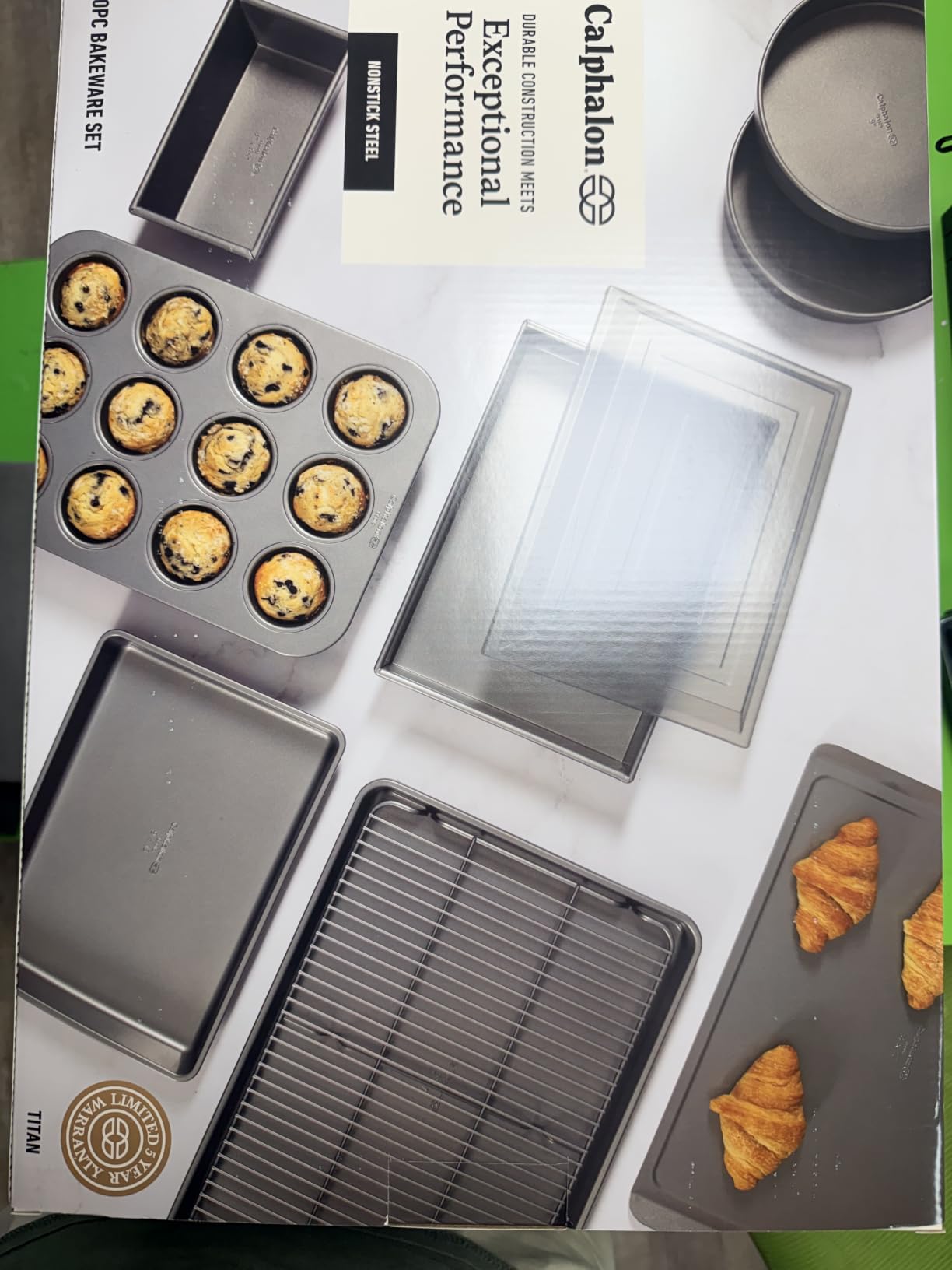 Calphalon Titan 10-Piece Nonstick Bakeware Set, Baking Sheet Set, Steel Core PFA-Free Nonstick Coating, Oven Safe, Includes Sheet Pans, Muffin Pan, Round Cake Pans, Loaf Pan and Cooling Rack - Silver customer photo 1