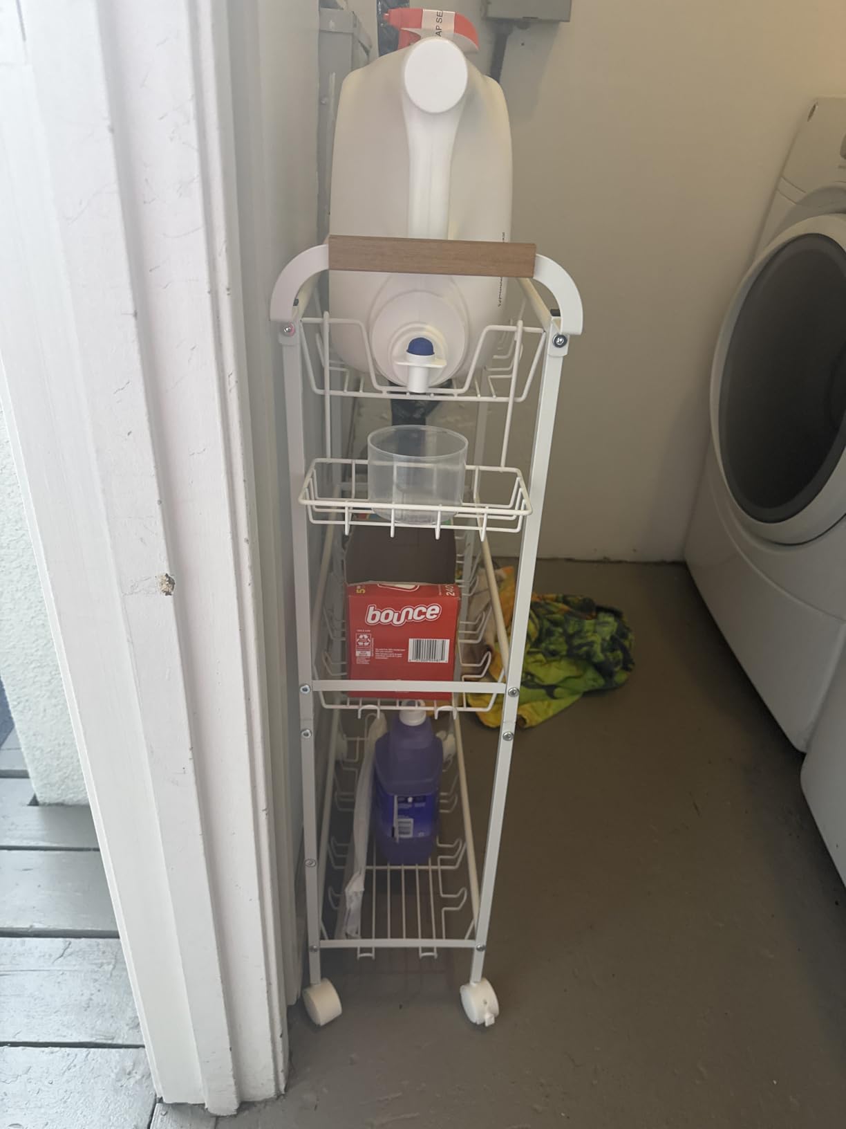 AOODA Laundry Room Cart with Top Detergent Holder, Metal Rolling Storage Cart Between Washer and Dryer, 3 Tier Narrow Laundry Room Organization and Storage with Wheels (White) customer photo 2