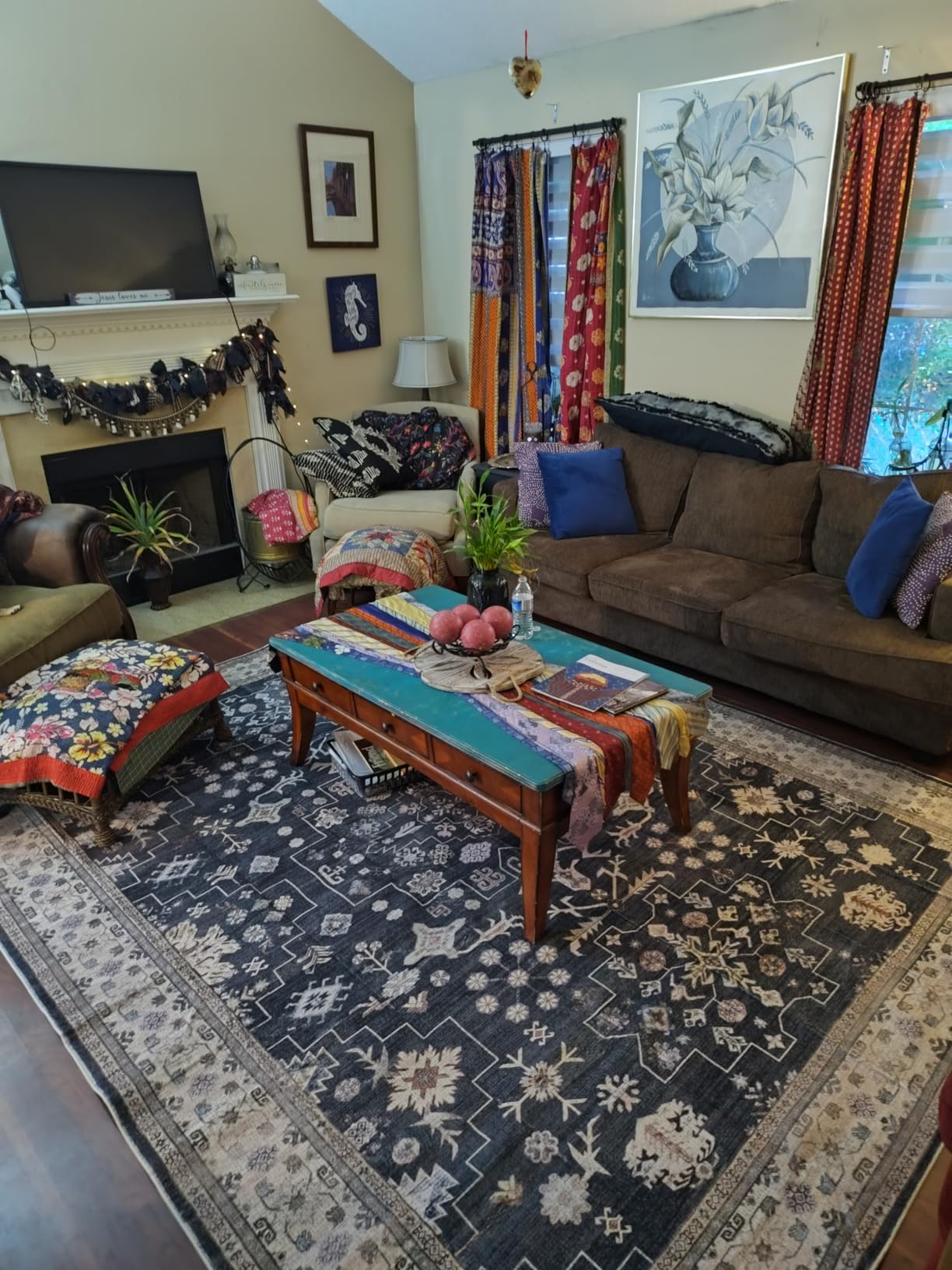 Area Rugs for Living Room 5x7, Stain Resistant Non-Slip Washable Bedroom Rug, Soft Vintage Boho Rug for Dining Room Kitchen Playroom (Charcoal Blush Ivory) customer photo 1