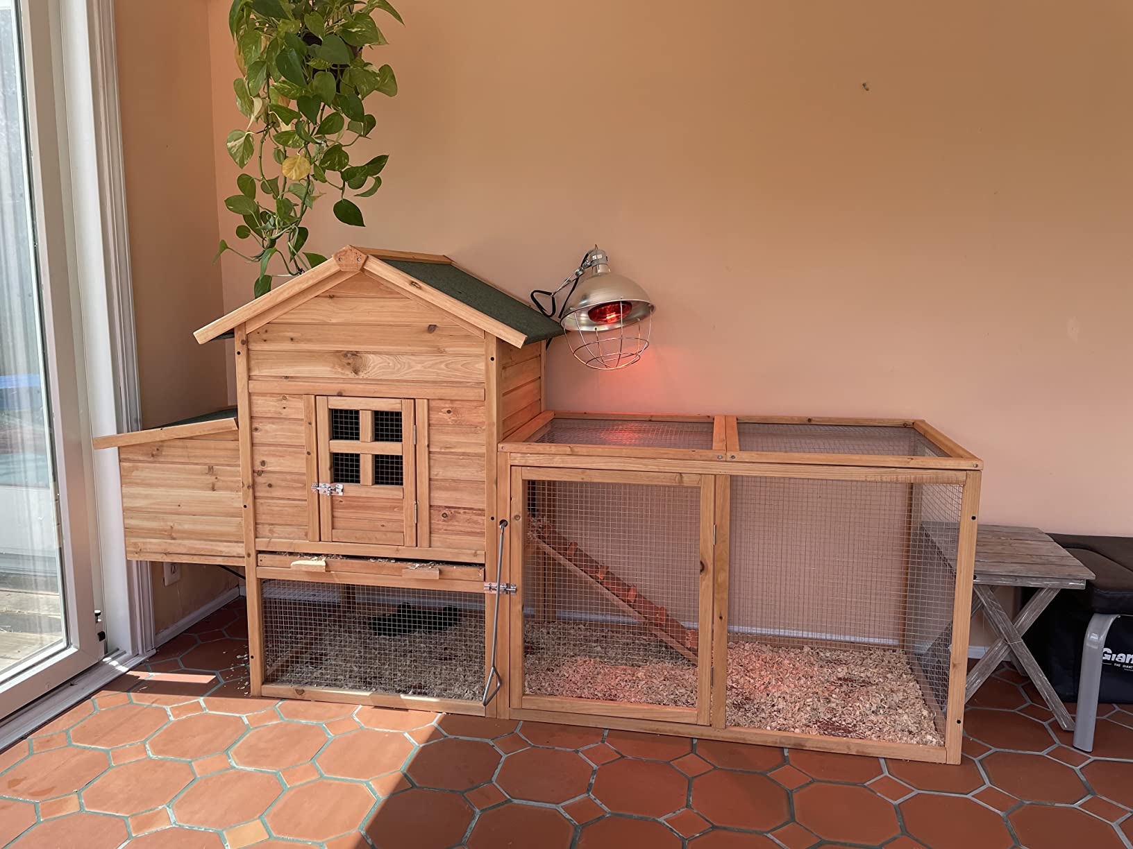 Chicken Coops for 1-2 Chickens with Wheels, Outdoor Wooden Hen House with Nesting Box, Large Rabbit Hutch, Outside Poultry House, Wire Fence Run Cages, Weatherproof for Backyard(Black) customer photo 2