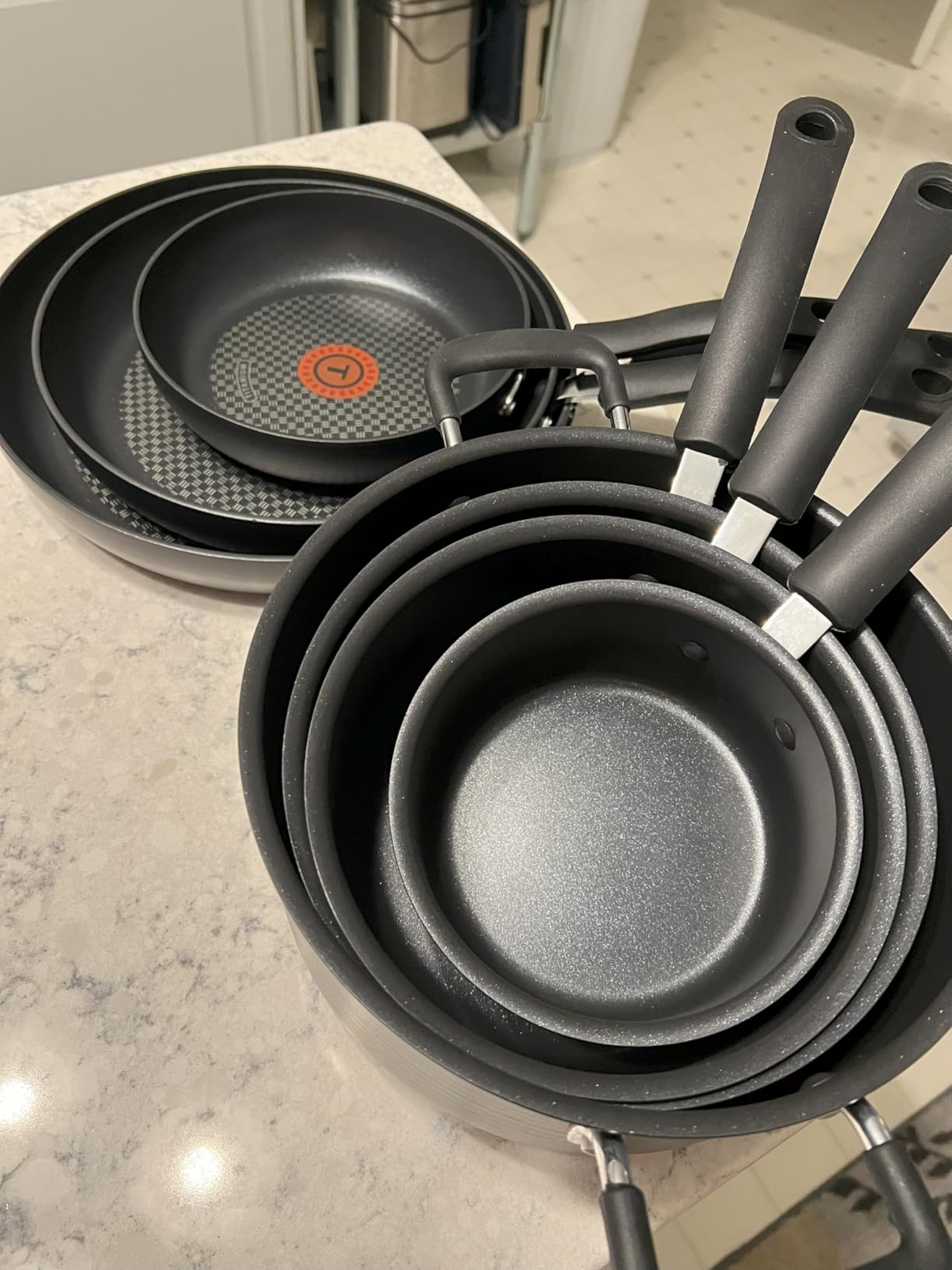 T-Fal Ultimate Hard Anodized Nonstick Cookware Set, 13-Piece Pots and Pans | Titanium nonstick coating, Thermo-Spot heat indicator, Oven safe to 400F, Dishwasher safe, Utensils included customer photo 1