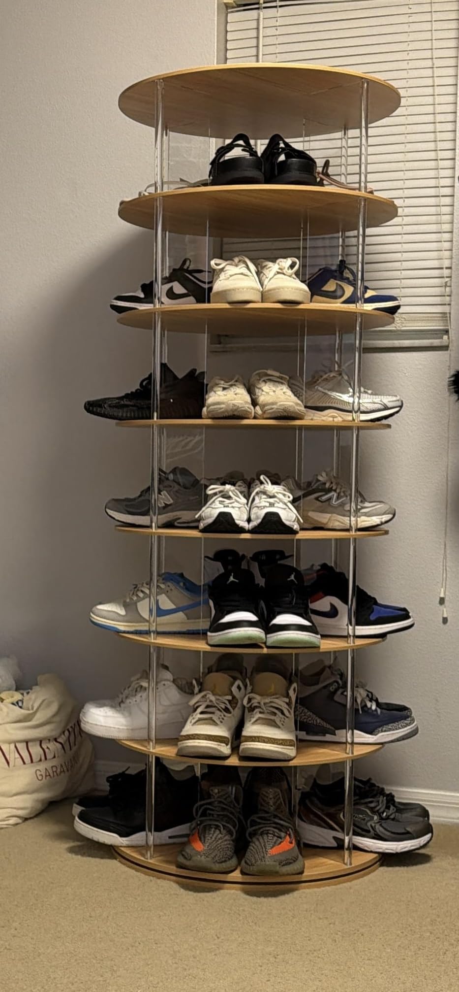 TAKEKIT 7-Tier Rotating Shoe Rack, 360 Degree Spinning Shoe Rack Tower, Lazy Susan Storage Tower Made of Acrylic and Wood, Round Rotating Organizer Shelf for Closet, Entryway and Bedroom customer photo 2