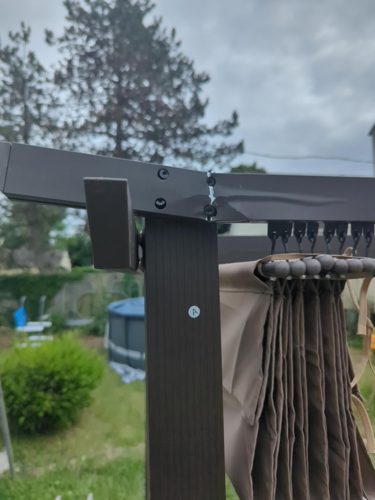 HAPPATIO 10' X 13' Wood-Grain Retractable Pergola with Sun Shade Canopy, Patio Aluminum Frame Shelter for Backyards, Gardens, Porch, Includes Ground Studs and Expansion Screws (Beige) customer photo 2