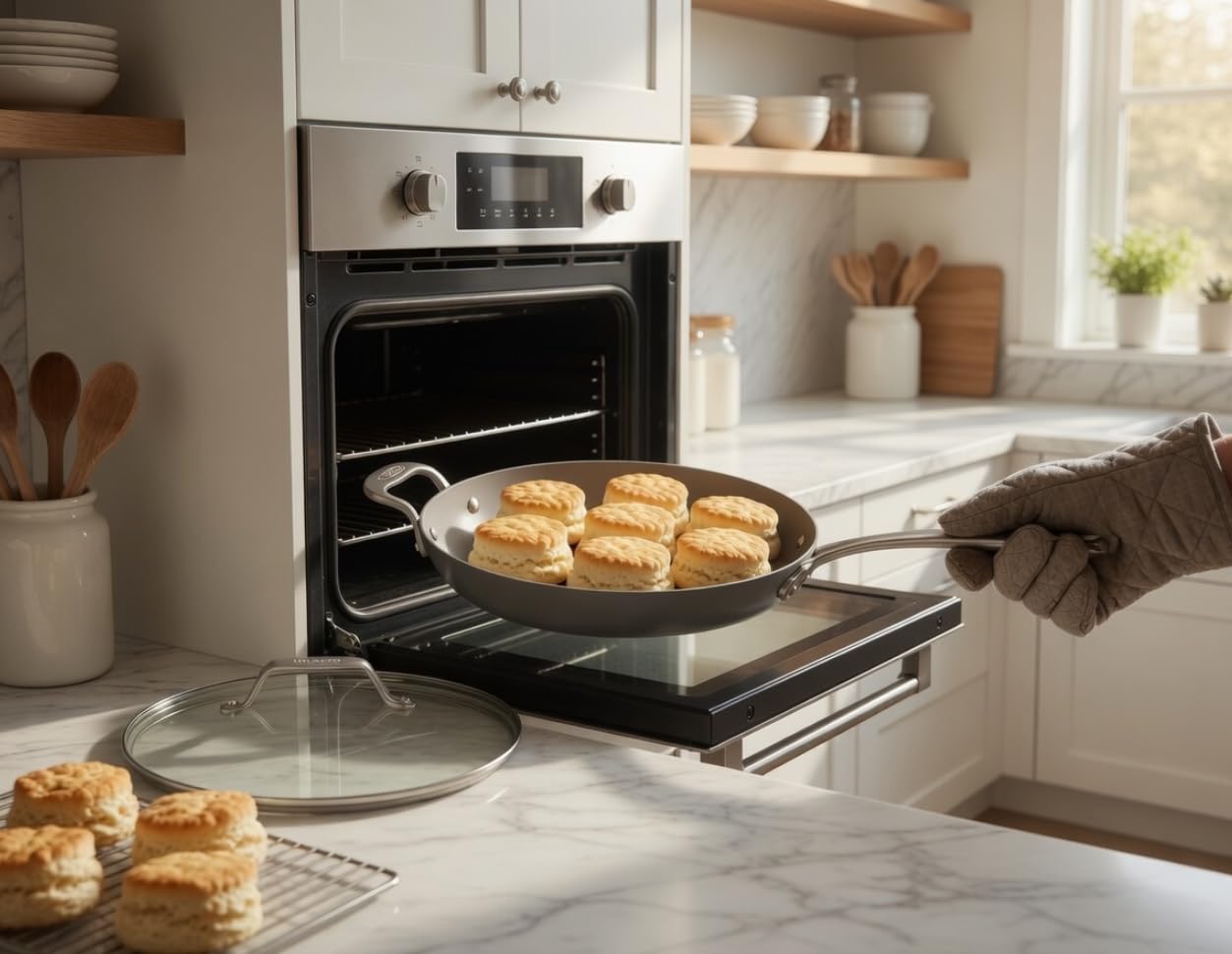 All-Clad HA1 Ceramic Nonstick, Frying Pan Set with Lid, 12 inch - Oven Safe up to 450° & Compatible with All Stovetops (Gas, Electric & Induction), Light Grey customer photo 1