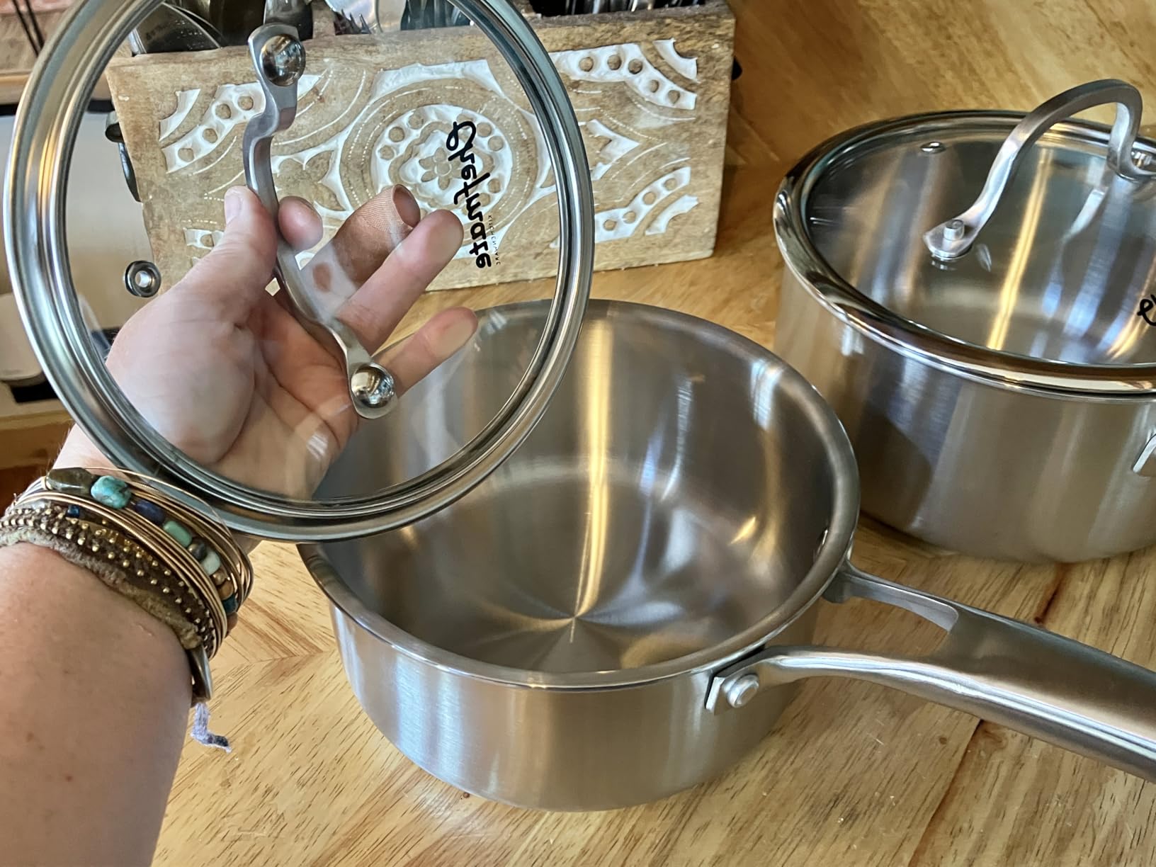 Titanium sauce pans for cooking, 1.5&2.5QT Pure Titanium Hammered Pro with Two Lids, Non-Toxic Skillet for Cooking, PFAS/PFOA/PTFE Free Cookware, Dishwasher&Oven Safe, Kitchen Induction Compatible customer photo 1
