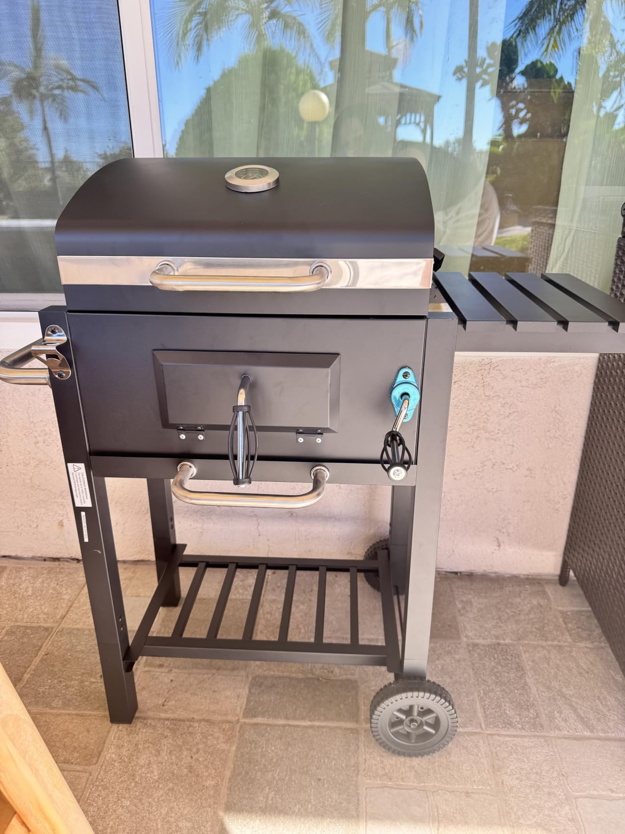 Giantex Charcoal Grill, Outdoor BBQ Grill with Foldable Side Shelf | Wheels, Adjustable Charcoal Tray, Thermometer, Shelves & Ash Tray, Front Access Door, for Backyard, Camping, Picnic customer photo 1