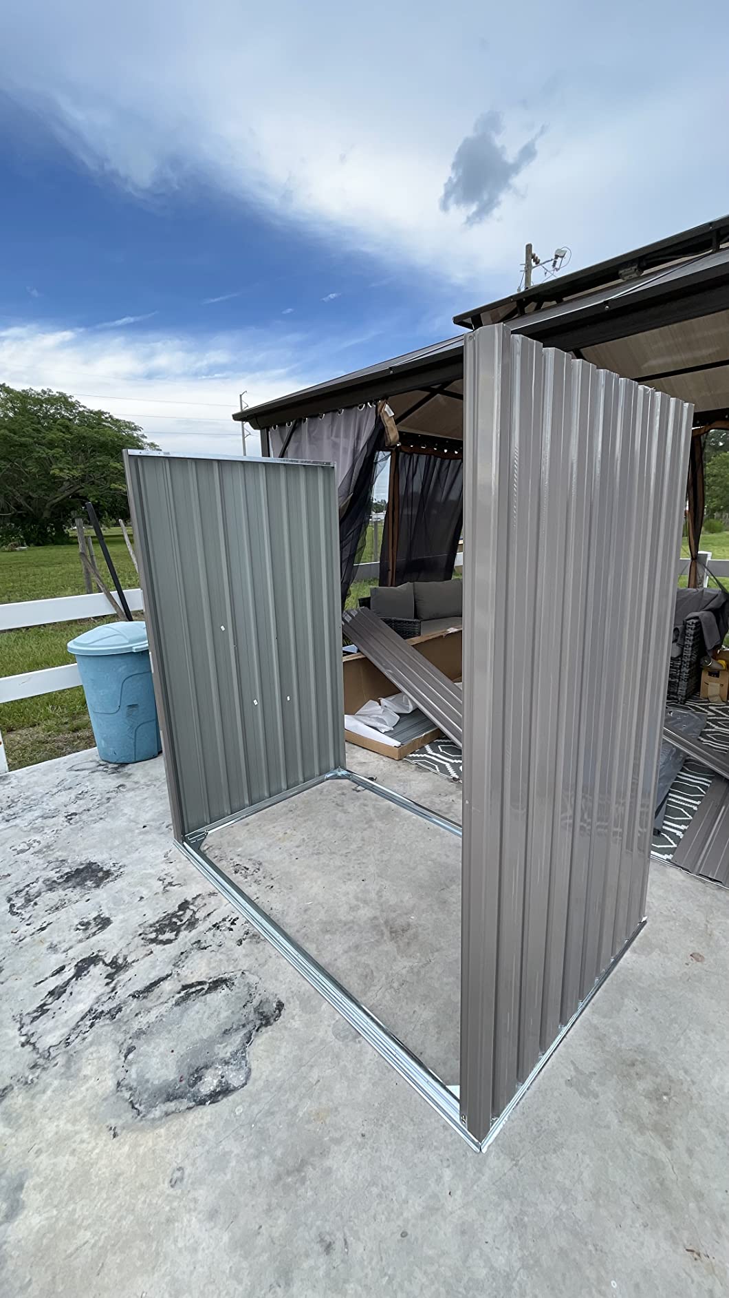 AECOJOY Outdoor Trash Can Storage Shed, 46 Cu.Ft Metal Garbage Bin Enclosure with Lift-Up Lid & Gas Strut, Waterproof Outdoor Garbage Can Organizer, Bike Shed Backyard Patio Garden, Dark Grey customer photo 1