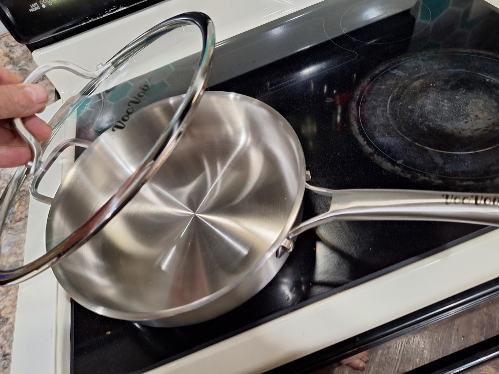 Titanium cookware set, 8pc Nonstick pro frying pans for cooking | Uncoated Hammered Pure Titanium, PFOA/PFAS/PTFE Free skillets, Induction & Oven-Safe Fajita Pan, Compatible with All Cooktops customer photo 1