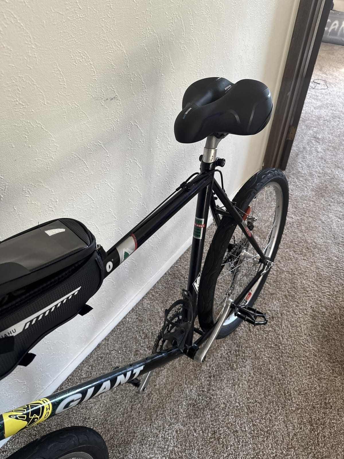 Comfort Bike Seat for Women Men,Wide Bicycle Saddle Replacement Memory Foam Padded Soft Bike Cushion with Dual Shock Absorbing Universal Fit for Indoor/Outdoor Bikes with Reflect customer photo 1
