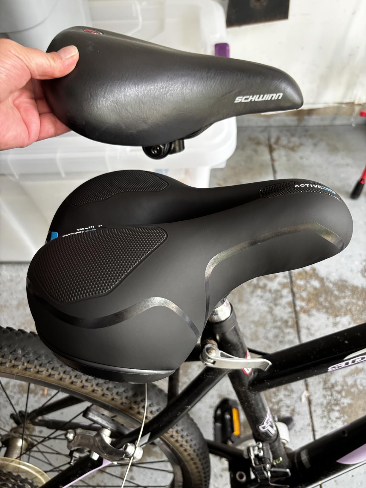 Comfort Bike Seat for Women Men,Wide Bicycle Saddle Replacement Memory Foam Padded Soft Bike Cushion with Dual Shock Absorbing Universal Fit for Indoor/Outdoor Bikes with Reflect customer photo 2