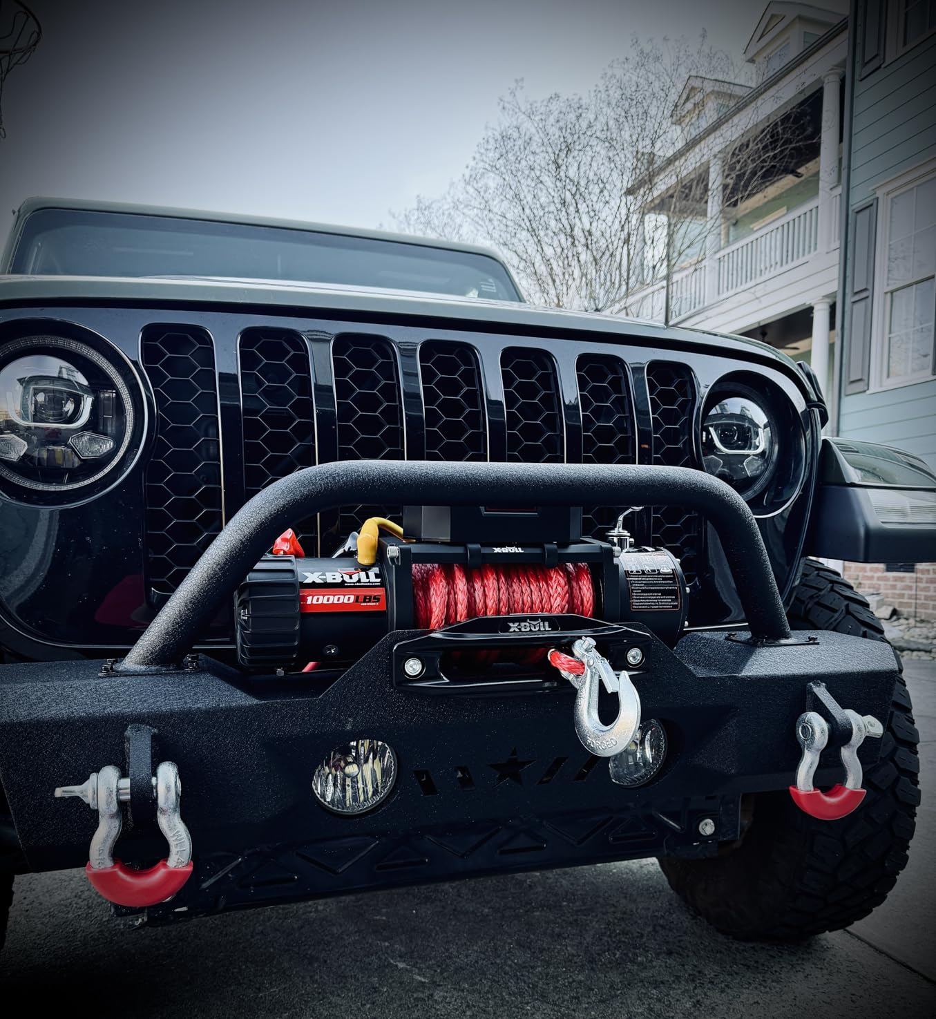X-BULL Winch 10000 lb. Load Capacity Electric Winch Kit 12V Synthetic Rope,Waterproof Electric Winch with Hawse Fairlead, with Wireless Handheld Remote and Corded Control Recovery customer photo 1