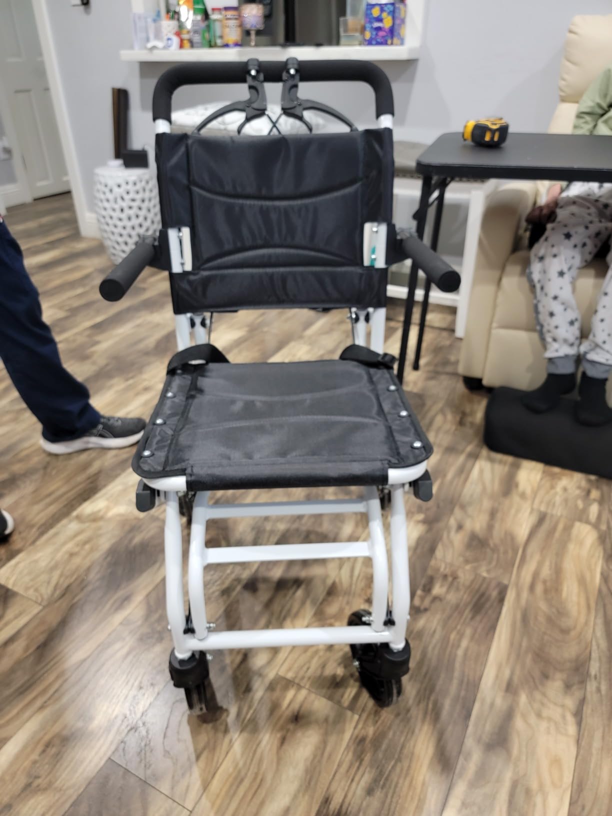 Super Lightweight Portable Transit Travel Wheelchair, Upgraded Folding Transport Wheelchairs (Weight 24lbs) for Adults and Seniors, Come with Telescopic Handle and Travel Bag customer photo 1