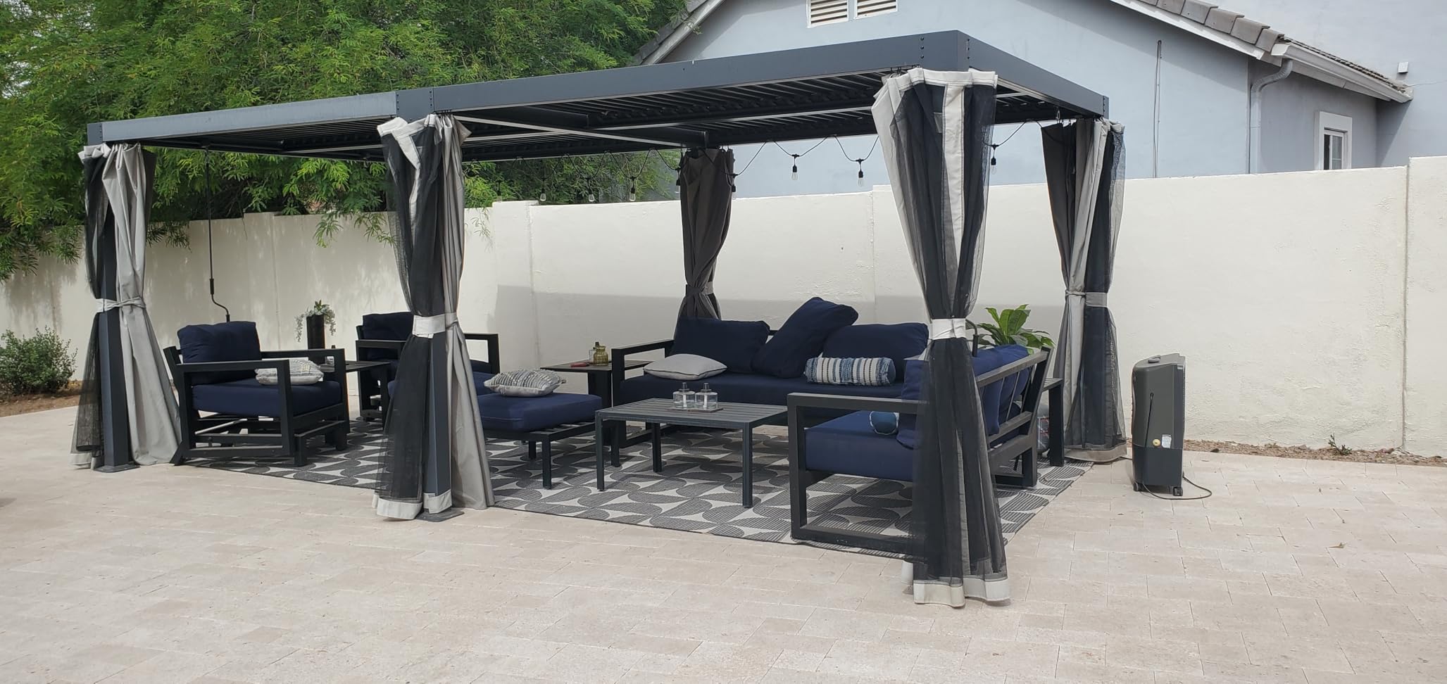 EROMMY Louvered Pergola 10x12, Outdoor Aluminum Pergola with Adjustable Rainproof Roof for Garden, Patio, Deck, Waterproof Curtains and Netting Included, Gray-Black customer photo 2